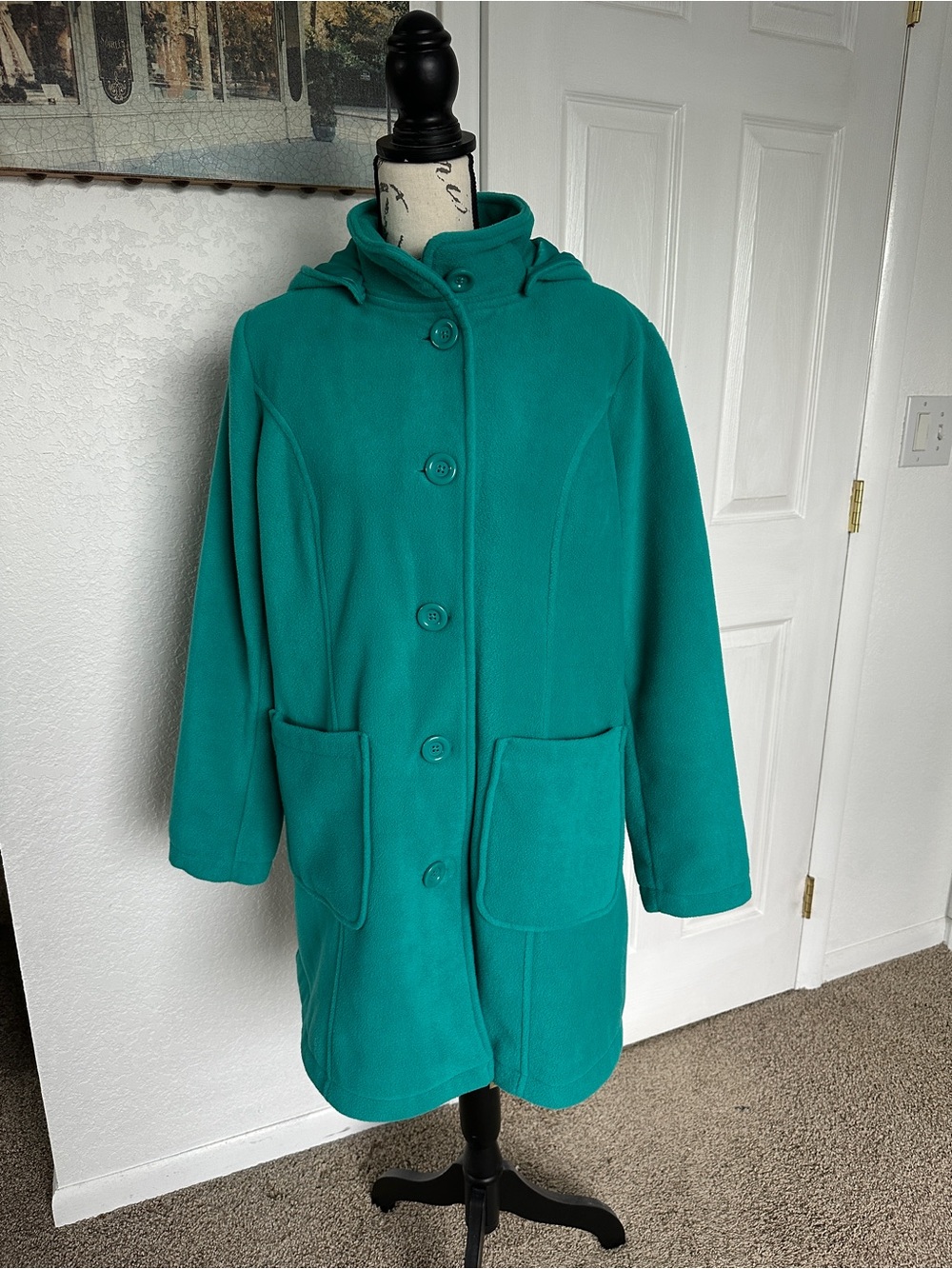 Woman Within Teal Hooded Long Pea Coat 14W Fall/Winter Outdoor